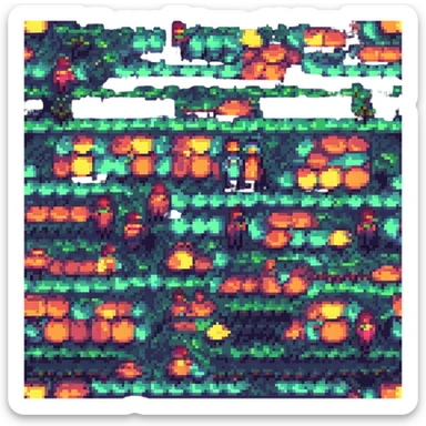 Convert the image to pixel art style with vibrant colors. Keep both people and the background recognizable and clear in pixel art form. sticker