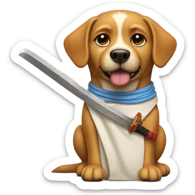 dog holding a katana with a burrito in the paw sticker