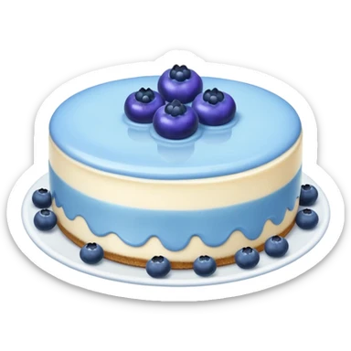 Cheesecake with blue cream on top and blueberries sticker