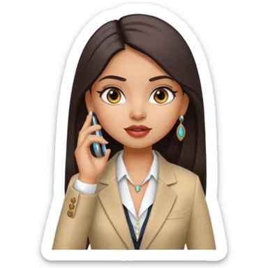 a pretty bratz fair indian girl talking on call, wearing a blazer sticker