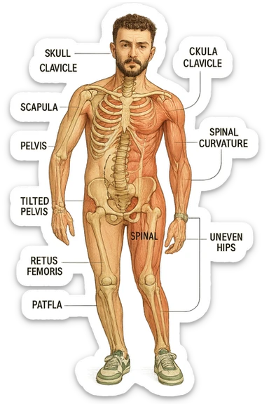 Uomo con problemi di asimmetrie e bacino inclinato, visione anatomica sticker