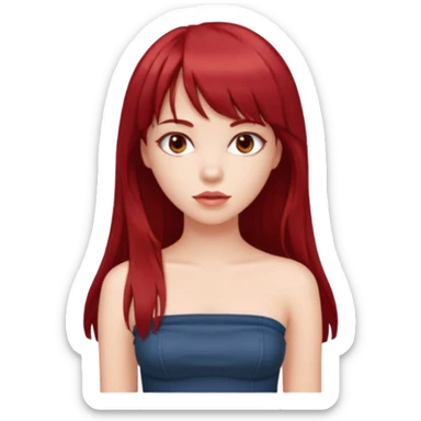 girl with long dark red hair and and bangs in a tube top sticker