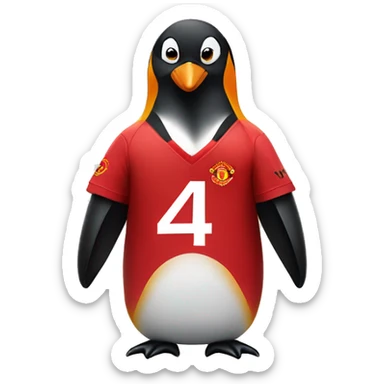 penguin wearing a manchester united jersey sticker