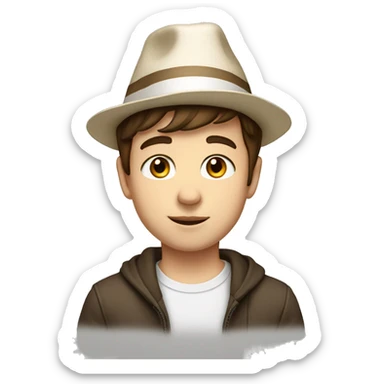 Young Boy, straight brown hair, brown eyes, white skin, birthday hat sticker