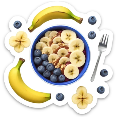 Açai Bowl with banana and peanut sauce and blueberies in clean girl style  sticker