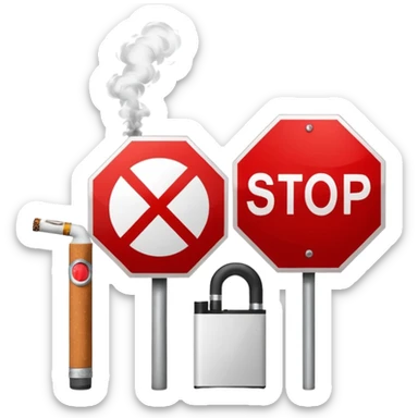 minimalist stop sign with cigarette, vape behind the stop sign in the middle. sticker