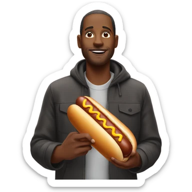 black man eating big hot dog sticker