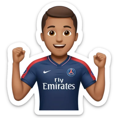 football player inspired by the reference image, celebrating, in PSG kit, energetic expression sticker