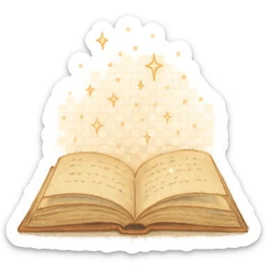 open book with floating sparkles, soft painterly look, magical and imaginative sticker