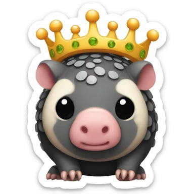 Black chubby round armadillo pig panda centipede armadillo wearing a crown sticker