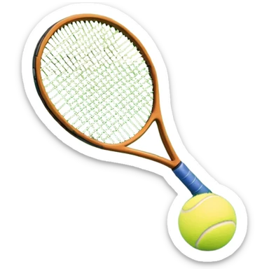 A tennis racket resting on the green grass of a tennis court, with a tennis ball placed nearby and the net stretching across the court. The background captures the fresh, open atmosphere of a traditional grass court, emphasizing the elegance and precision of the sport. sticker