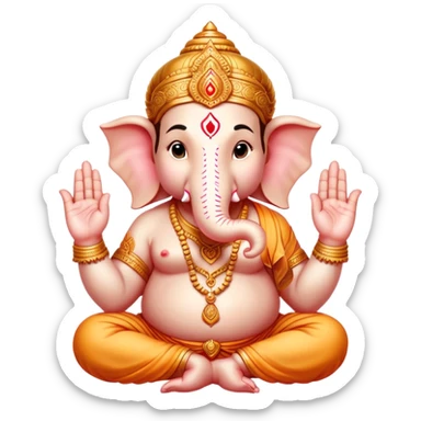 hindu god ganesh with his hands together forming a heart shape, he's wearing all god , and is a bit pale sticker
