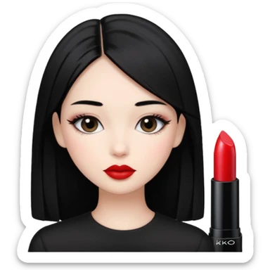 Siyah dümdüz saçlı makyajı soft ve ruju kiko  olan bir kız sticker