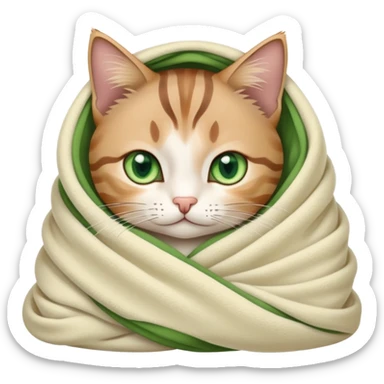 Cute tabby cat with green eyes wrapped in a blanket sticker