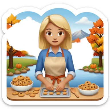 Woman baking fall cookies fall scenery sticker