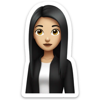 A girl with Asian eyes, with straight hair of medium length and black color, with long eyelashes and in black clothes sticker