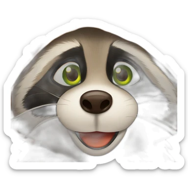 brown raccoon with orange eyes and a dark green hood that is crying sticker