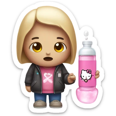 Crying sad tears depressed with a pill bottle hello kitty sticker