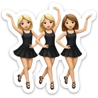 Emoji of 3 Girls dancing ONE with blonde hair, one tan skin with brown hair and one with black  hair ONLY ONE IS BLONDE sticker
