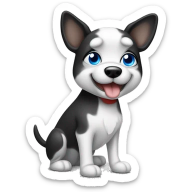 Black and white dog with blue eyes and pointy ears ￼ sticker