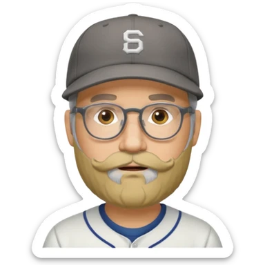 male full gray beard glasses and baseball cap sticker