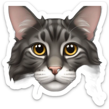 Main coon noir avec un ventre blanc et une tache blanche sur sa tete avec des coeurs a la place des yeux sticker