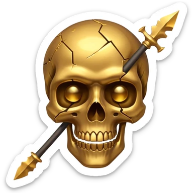 broken gold skull by a spear sticker