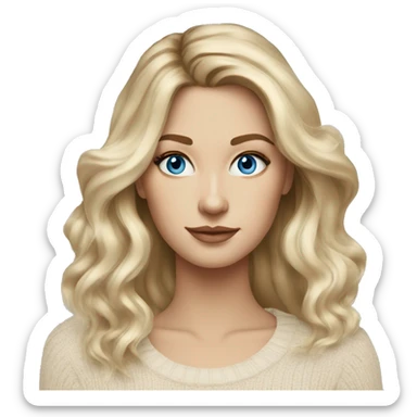 Blue eye long blonde balayage hair white woman beige sweater sticker