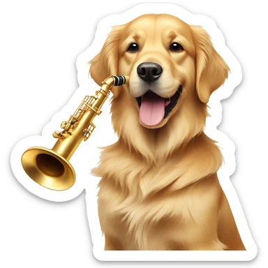 Golden retriever dog with a saxophone sticker