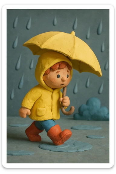 A child walking in the rain sticker