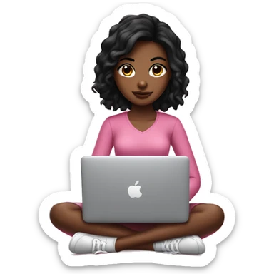 Pretty Brown skin girl with black hair sitting at pink MacBook  sticker