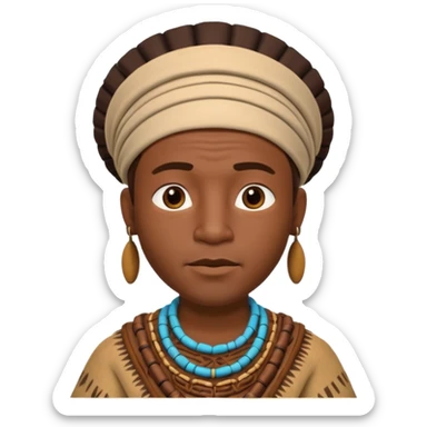 A 3D cartoon African man from the 1800s wearing traditional tribal clothing, calm expression, natural background, Memoji-style realism. sticker