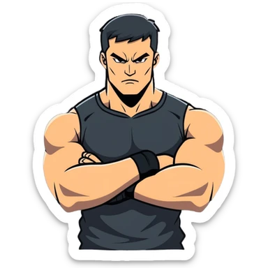Arms crossed holding neck mad guy sticker