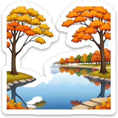 a park with a lake in autumn season sticker