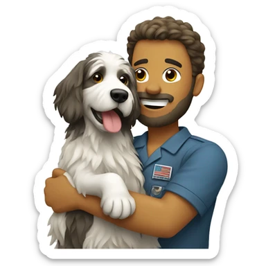 a vet hugging a shaggy dog sticker