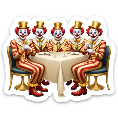 Vip restaurant full of clowns with golden chain on the neck. full height sticker
