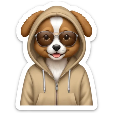 Dog wearing a hoodie and sunglasses sticker