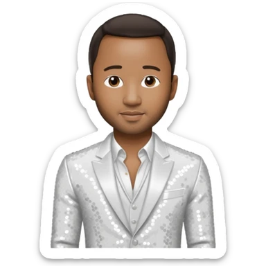 John Legend with dark brown hair, white sequin outfit sticker