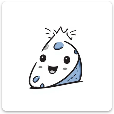blue cheese wedge with blue squiggles, cartoon style, smiling face, playful lines, simple background sticker