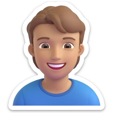 smiling young man with light brown hair, subtle 3D effect, neutral background, high resolution, no text sticker
