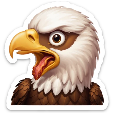 A eagle that looks scared and afraid eating bacon  sticker