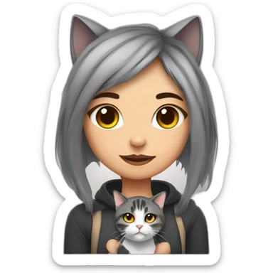Girl with piercing with fat gray cat and mean tortie cat sticker