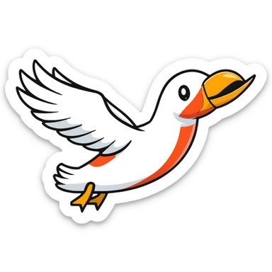 A cute airplane with a goose head and neck, flying with aircraft wings sticker