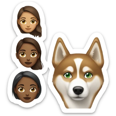 Brown woman with blue eyes with a golden Husky with green eyes sticker