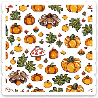 heart with mushroom and pumpkin patterns sticker