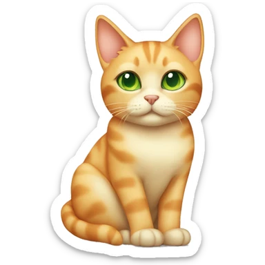 light orange/cream colored cat with green eyes and tipped left ear sitting down  sticker