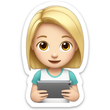 Little white girl learning English on a tablet sticker