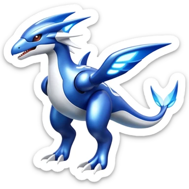 Shiny futuristic Cyber-Kyurem-Kyogre-Latios-Lugia-Fakémon-hybrid-creature (full body)  sticker