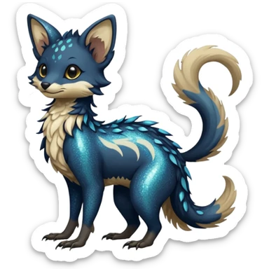 Feral Rare Fantasy Dark sparkly shiny Vernid-Trico-species by LiLaiRa, random markings, tufted tail, tufted ears, full body sticker