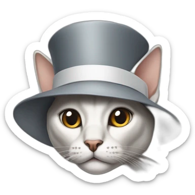 cat  sphinx with a white nose and a gray head in a hat sticker